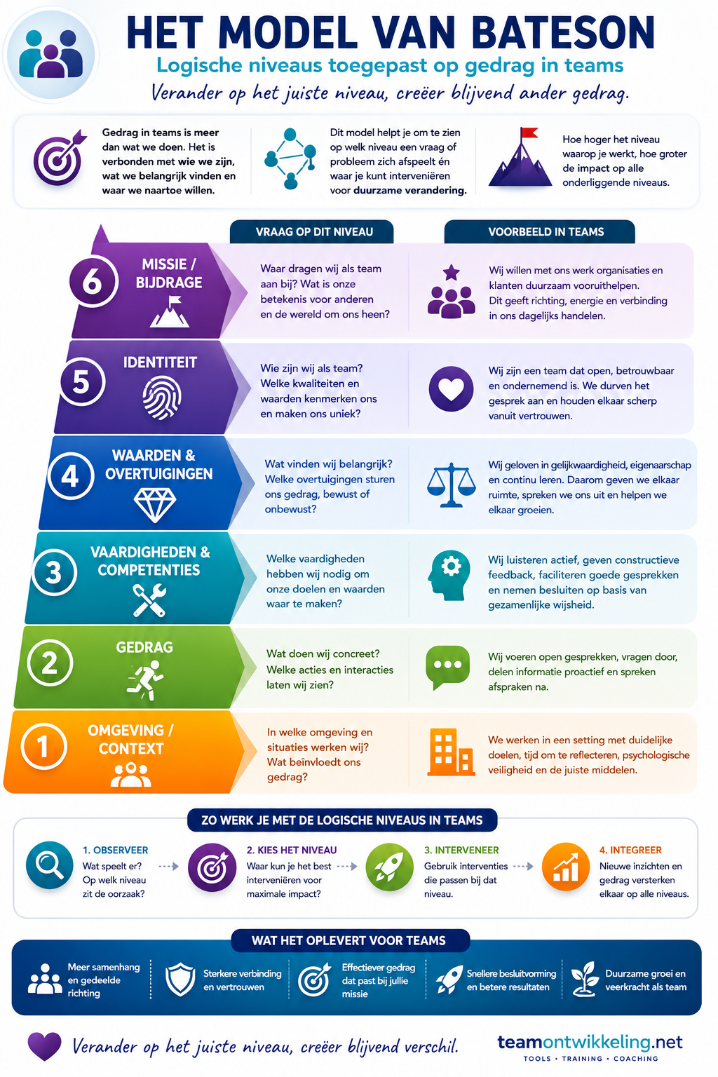 Infographic: Het model van Bateson — Wat bepaalt gedrag?